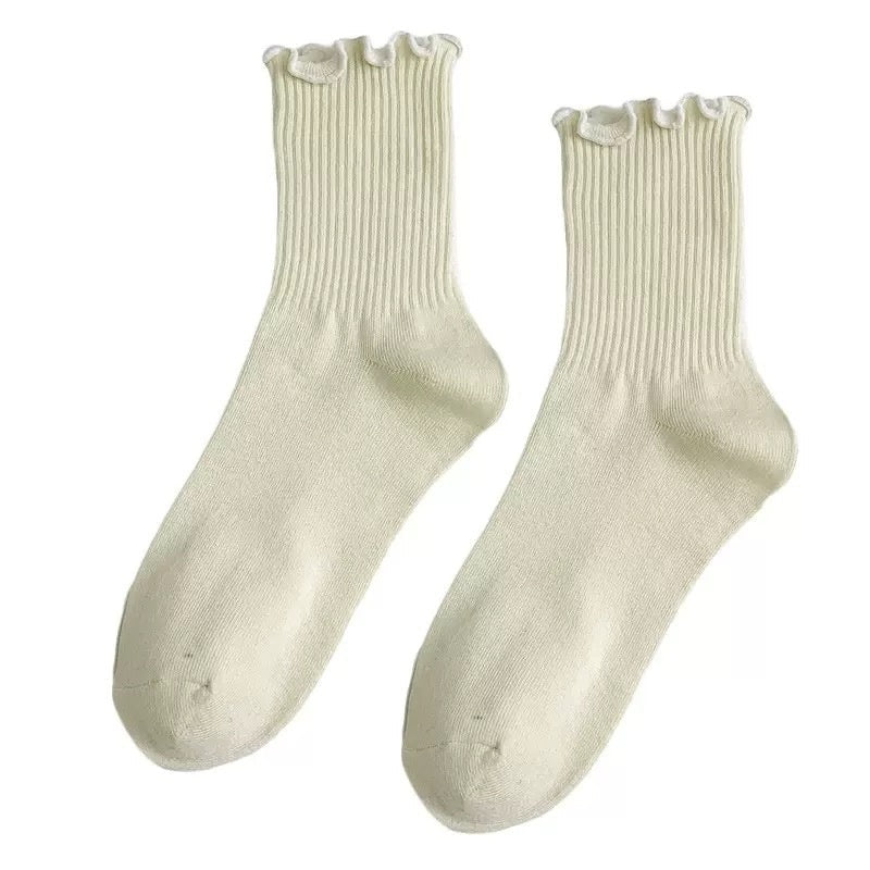 White Lace Socks Mid-calf Thin Mary Jane Shoes Scalloped Socks Versatile