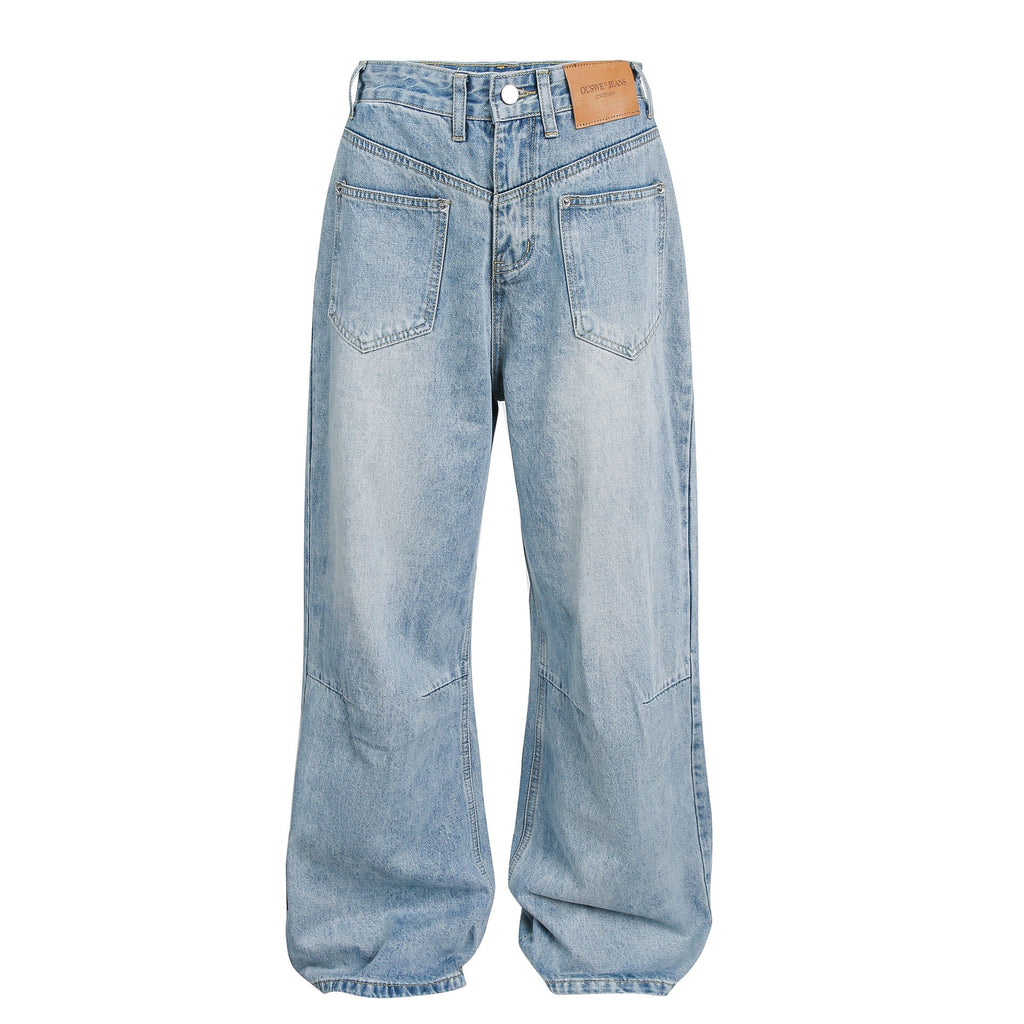Men's American-style Vintage Washed Patchwork Reverse-wear Denim Jeans
