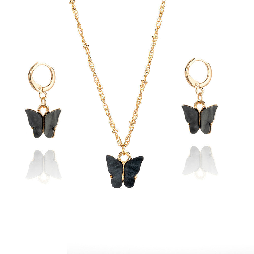 Color Acrylic Butterfly Earrings And Necklace Set