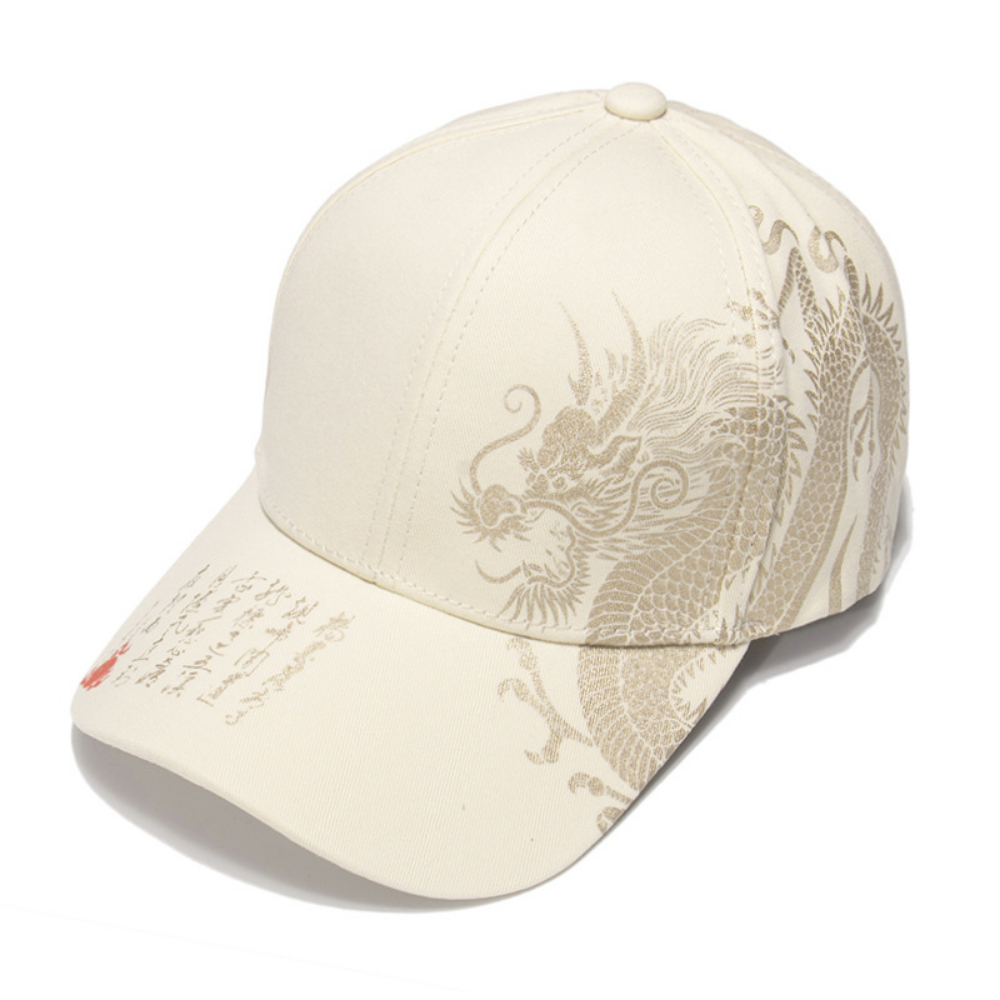Men's And Women's Matching Dragon Pattern Embroidered Gold Lettering Printed Street Style Baseball Cap, Suitable For Outdoor Outings, Photography And Daily Use