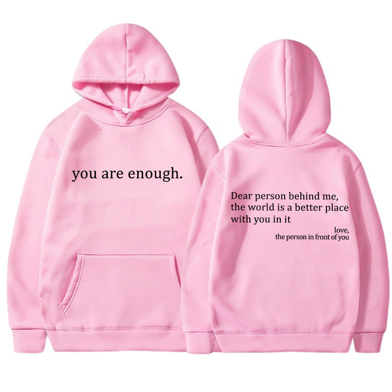 Womens Letter-Print Pocket Drawstring Hoodie With Fleece Lining