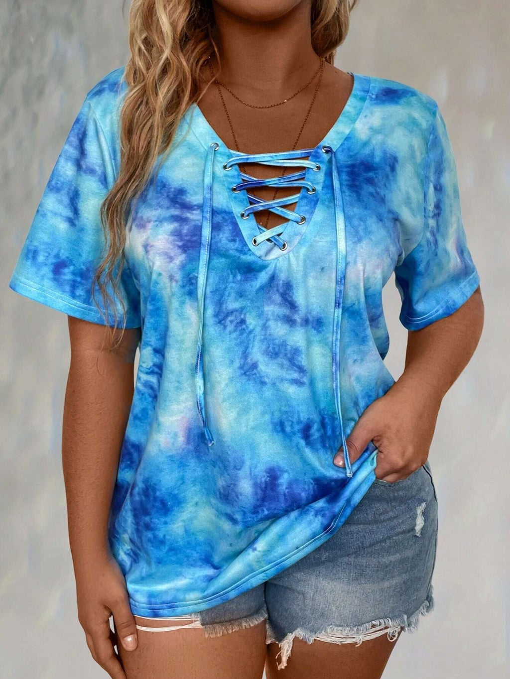Plus-size Womens Tie-dye Print Short-sleeve T-shirt