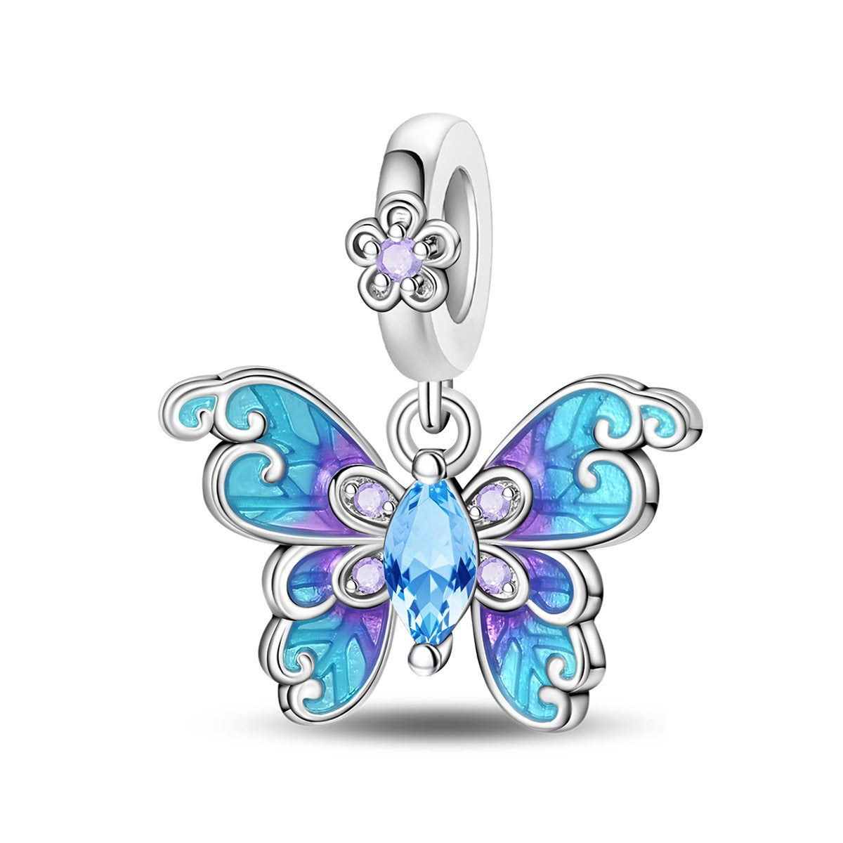 Blue Oil-drip Plated Silver Bow Bracelet And Necklace With Beads