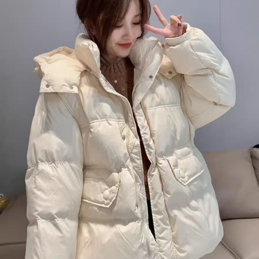 Mid-length Casual Loose-fitting Insulated White Duck Down Coat