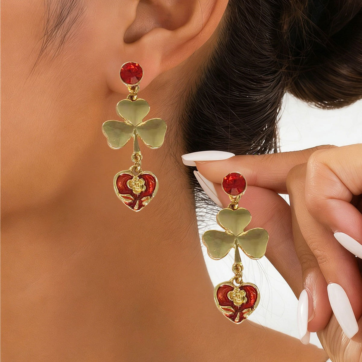 Women New Niche Floral Heart Drop Earrings, Wholesale High-End Light Luxury Ladies Ear Ornaments