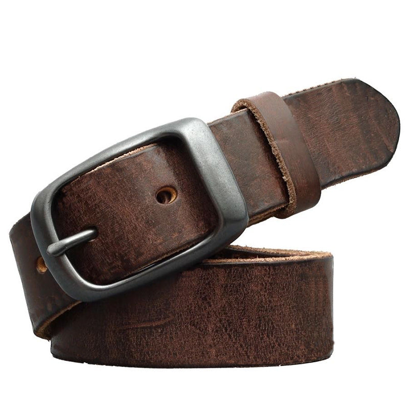 Mens Full-grain Leather Belt With A Pin Buckle