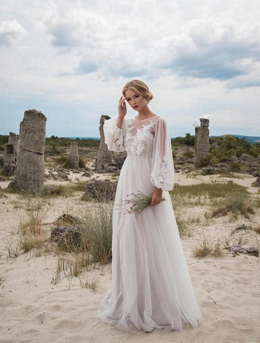 Round Collar Gauze Embroidered One-piece Dress Wedding Dress