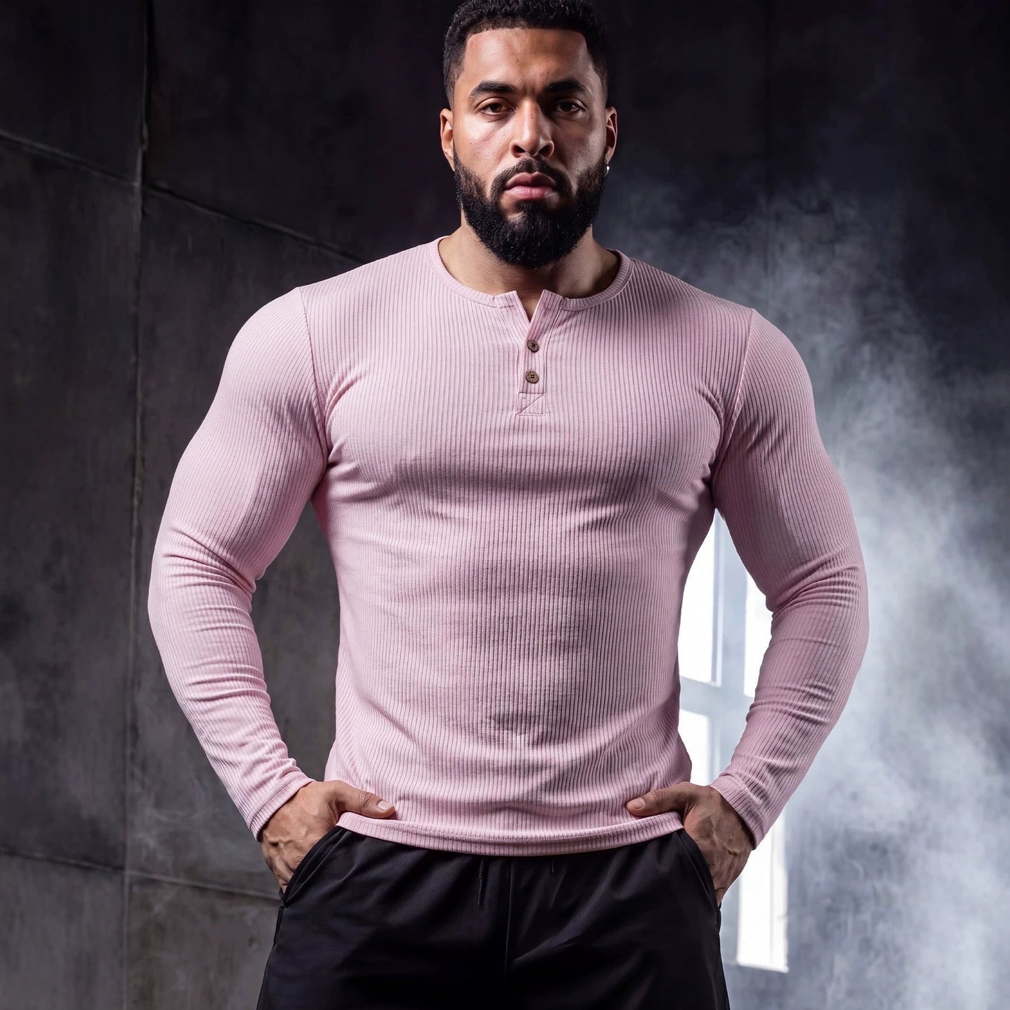 Muscle-fit Sporty-casual Half-button-down Long-sleeve