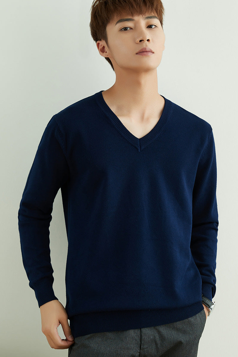Mens Loose-Fit V-Neck Sweater Thick And Warm Knitted Top