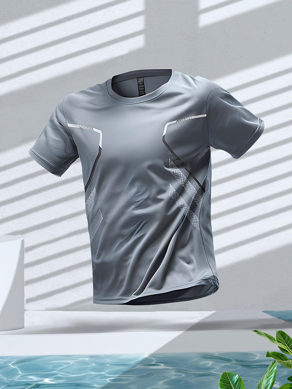 Mens Three-Piece Ice-Silk Quick-Drying Sports Short-Sleeve Top Set