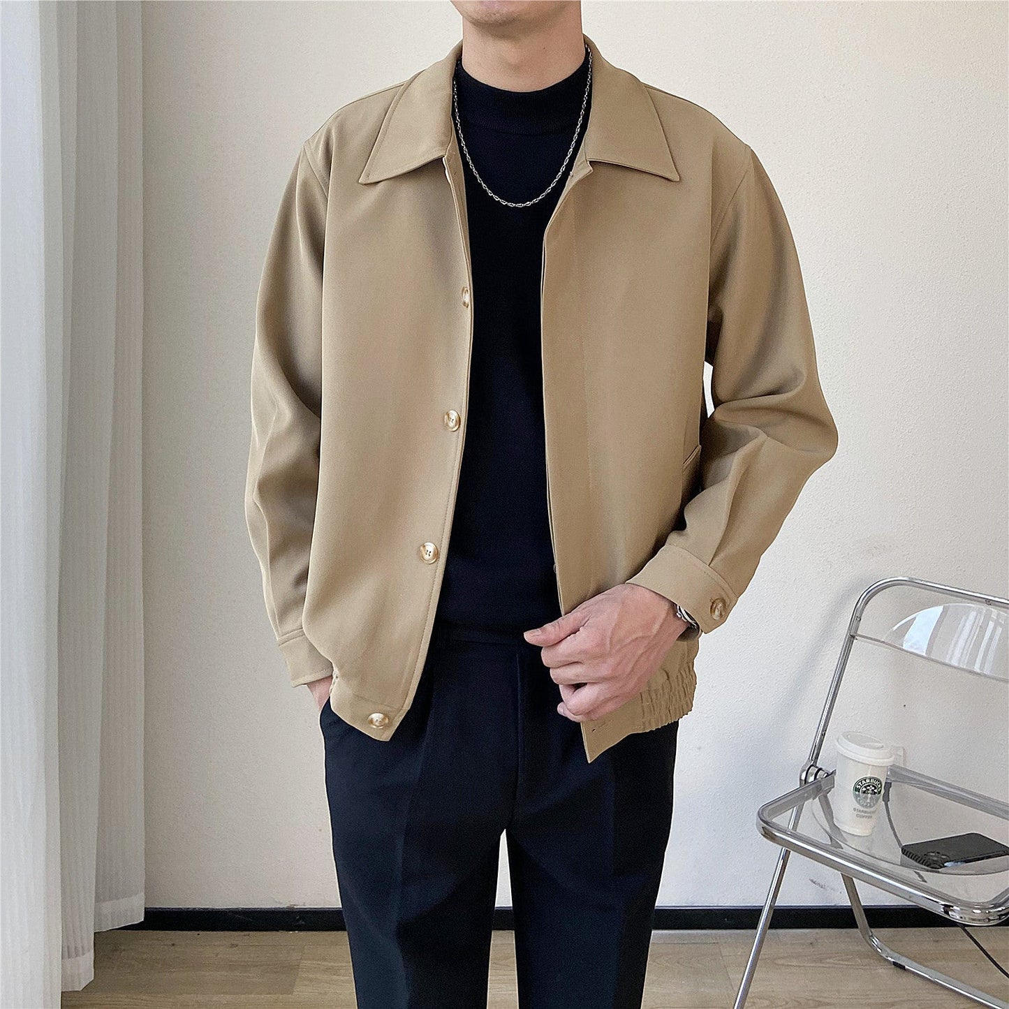 SpringAutumn Korean-style Mature Mens Clothing Loose-fitting Cropped Style