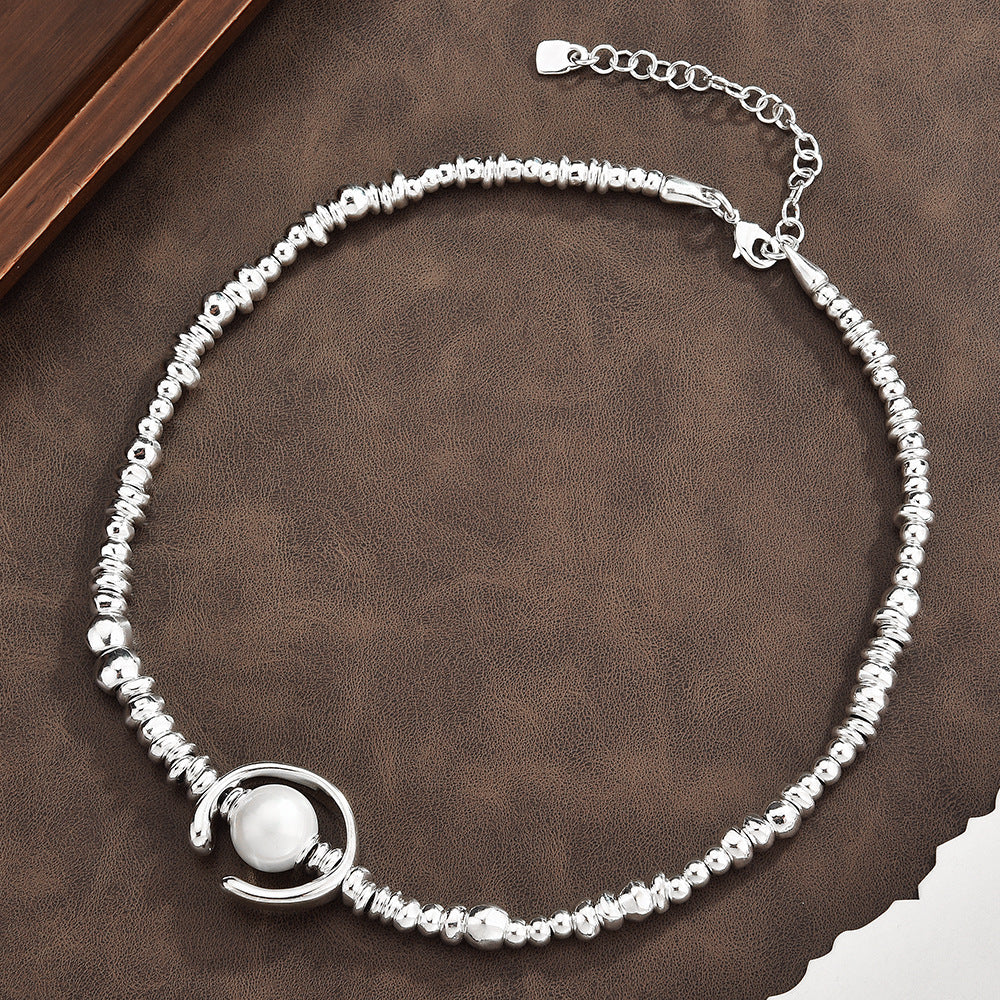 3Pcs Trendy Broken Silver Big Pearl Jewelry Set For Women, Necklace Bracelet Earring Matching Set, Dainty Elegant Sweater Chain Fashion Jewelry