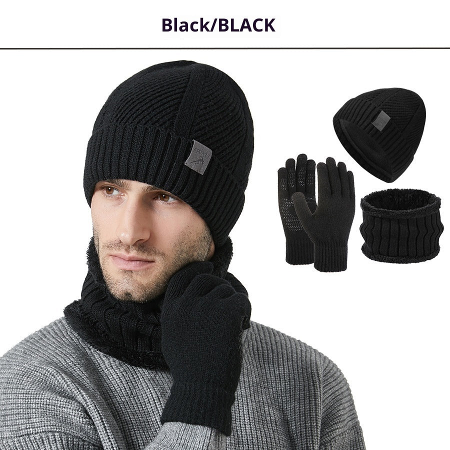 Winter New Thickened Men's Hat Scarf Gloves Three-piece Set