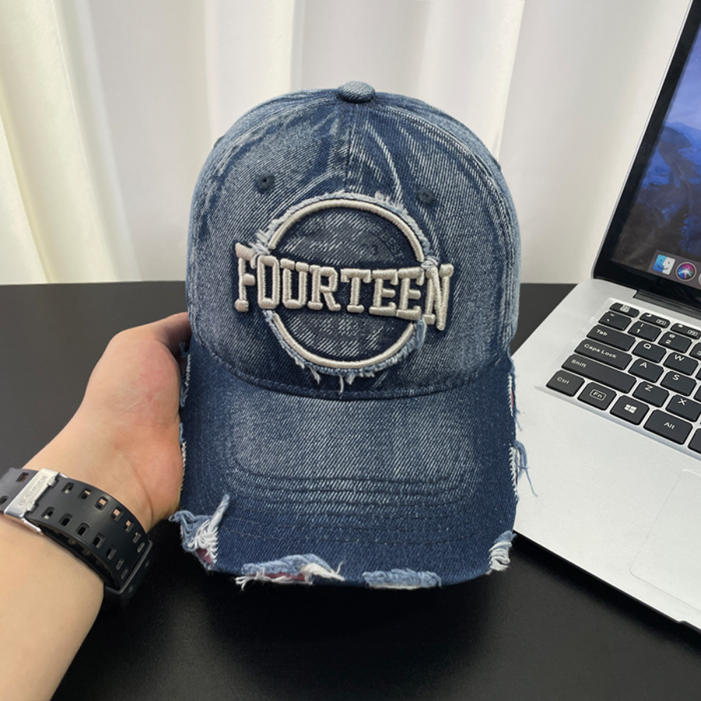 Monochromatic Individuality Frayed Letter Embroidery Washed-out Vintage Trend Fashion Holey Brim Baseball Cap Street Travel