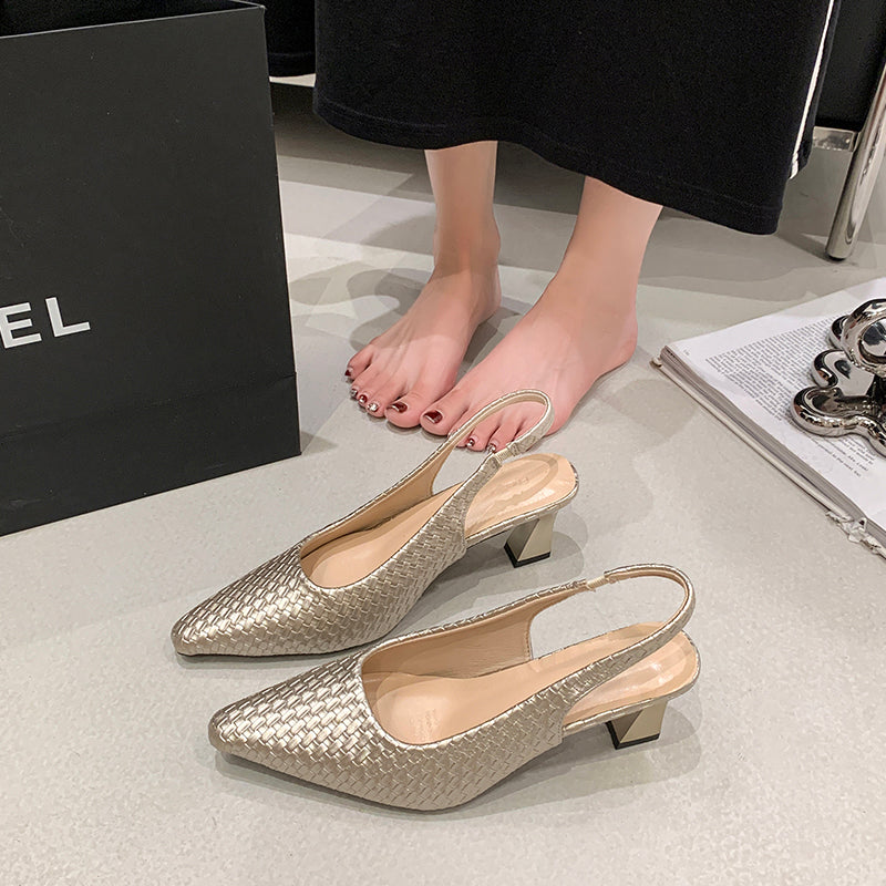 Women Woven Block Heel Mary Janes, 2026 New Summer Elegant Fashion Commuter High Heel Sandals, Versatile Daily Single Shoes
