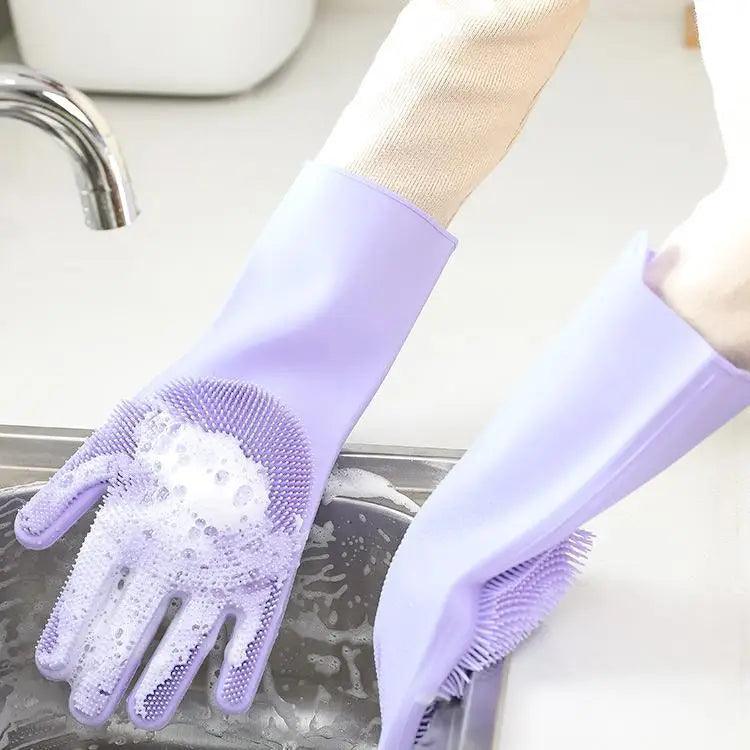 2 STÜCK Reinigungs-Schwammhandschuhe Multifunktionale Silikon-Reinigungs-Magiehandschuhe Spülhandschuhe für die Küche zu Hause Teller waschen Wiederverwendbare Reinigungshandschuhe für die Hausarbeit