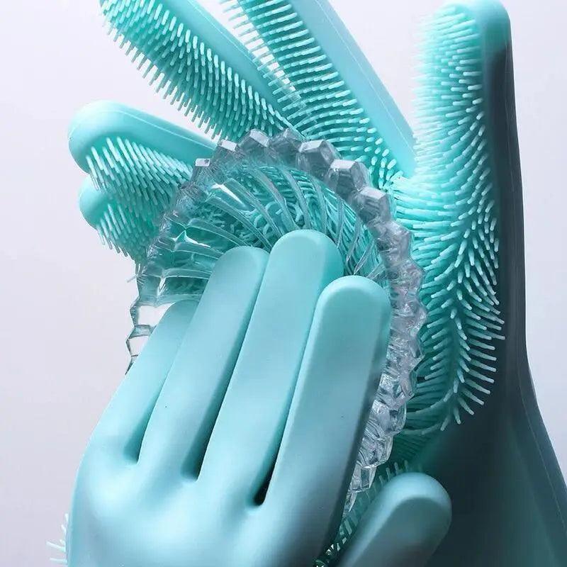 2 STÜCK Reinigungs-Schwammhandschuhe Multifunktionale Silikon-Reinigungs-Magiehandschuhe Spülhandschuhe für die Küche zu Hause Teller waschen Wiederverwendbare Reinigungshandschuhe für die Hausarbeit