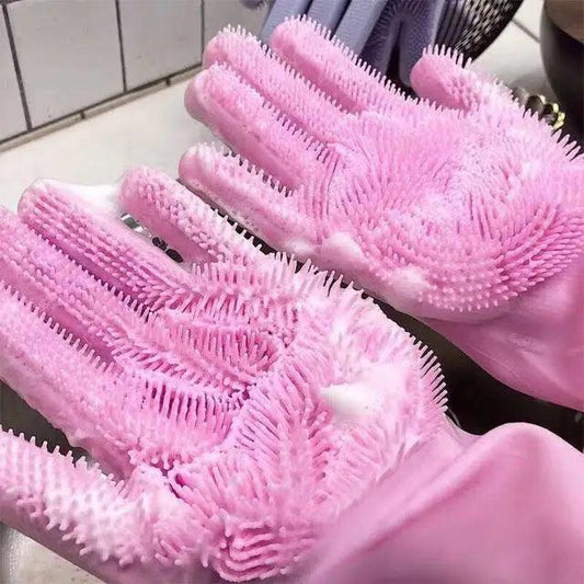 2 Gants de nettoyage éponges multifonctionnels en silicone, gants magiques de nettoyage pour la vaisselle et l'entretien ménager, gants de nettoyage réutilisables pour les tâches ménagères.