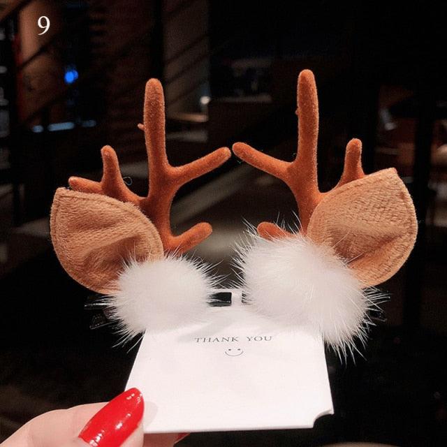 2pcs/set Christmas Hair Clips For Girls Cute Deer Ear Hairpins Hairgrips Kids Christmas Antler Hairpin Barrette Fashion Hair Accessories For Women
