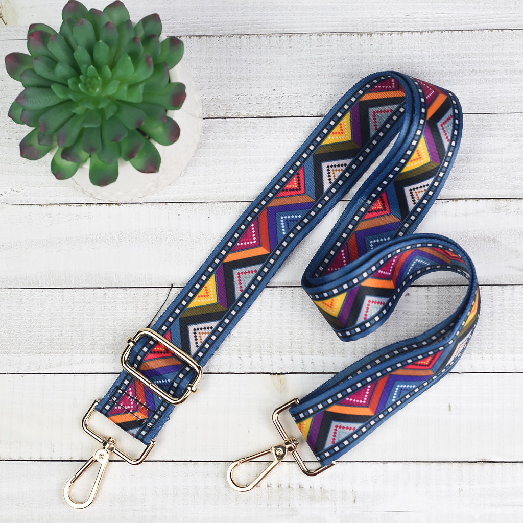 Sangle de sac réglable en nylon 1,5 pouce avec quincaillerie dorée - Aztec