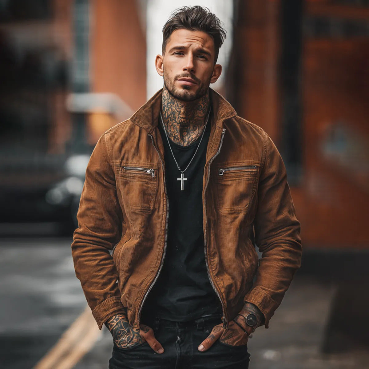 Foreign Trade Cross-Border Retro-Style AutumnWinter New Mens Pocketed