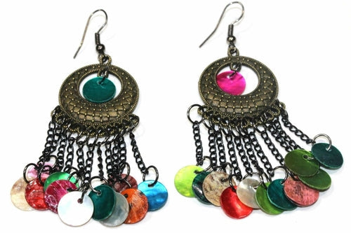 Boho Gypsy Mother Of Pearl Light Dangle Earrings 3 Inch