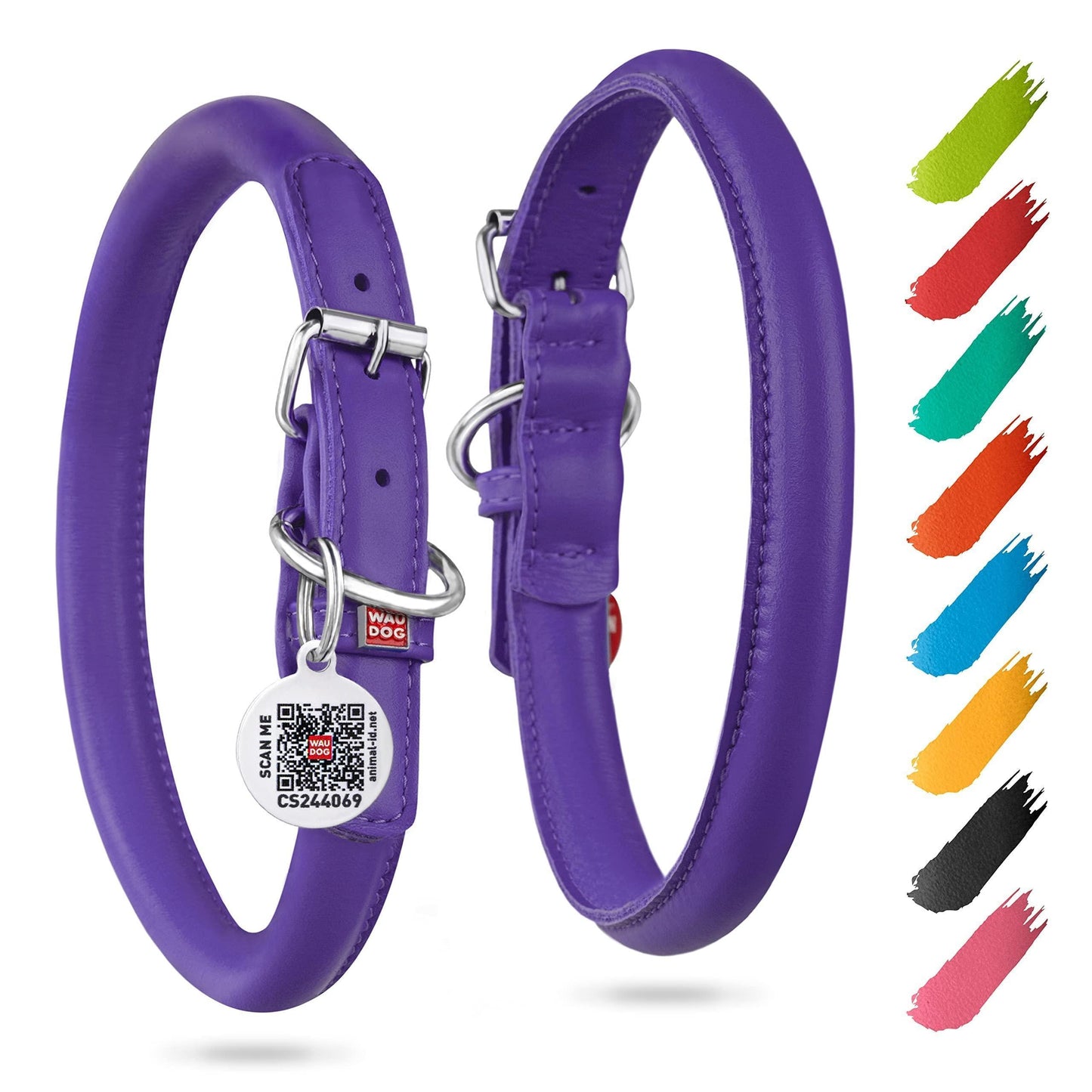 Purple Ultra Soft Rolled Leather Dog Collar 10-13 inch for Small Dogs Soft Padded Dog Collars for Medium Dogs Puppy Collars for Large Breed Dogs Male and Female Dog Collar