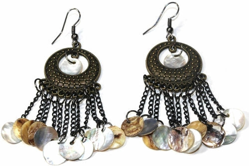 Boho Gypsy Mother Of Pearl Light Dangle Earrings 3 Inch