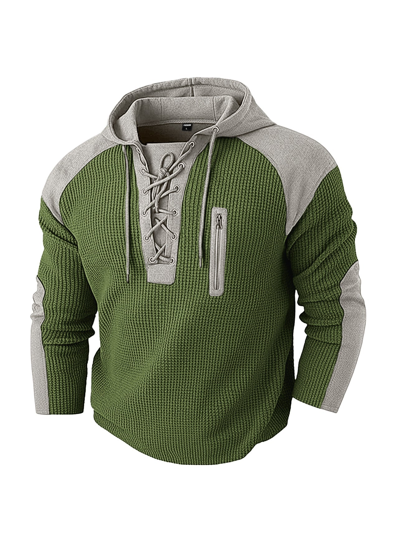 Mens Drawstring Hoodie Waffle-Weave Sweatshirt