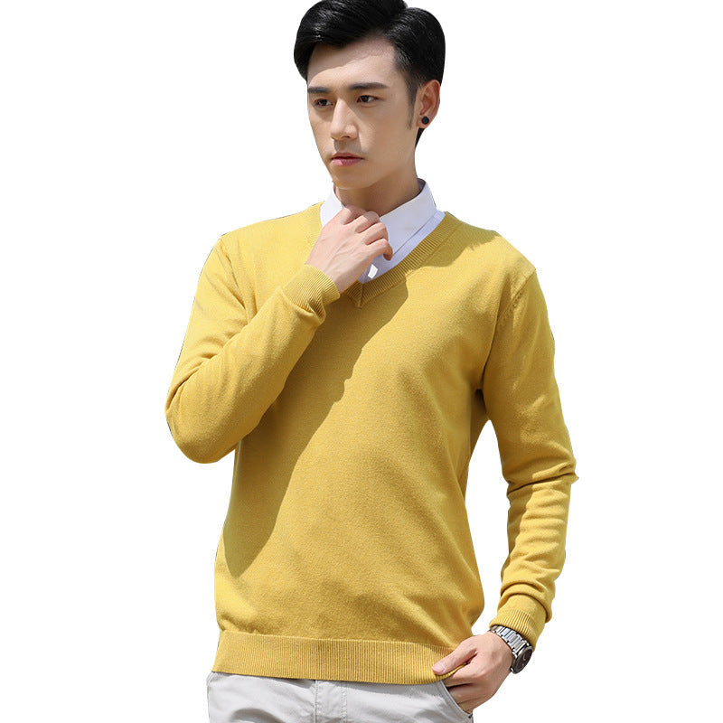 Mens Loose-Fit V-Neck Sweater Thick And Warm Knitted Top