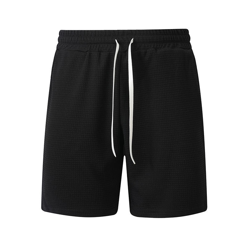 Mens Casual Waffle-Weave Shorts With Drawstring Pockets