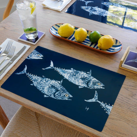 School of Tuna on Navy Placemat | Coastal