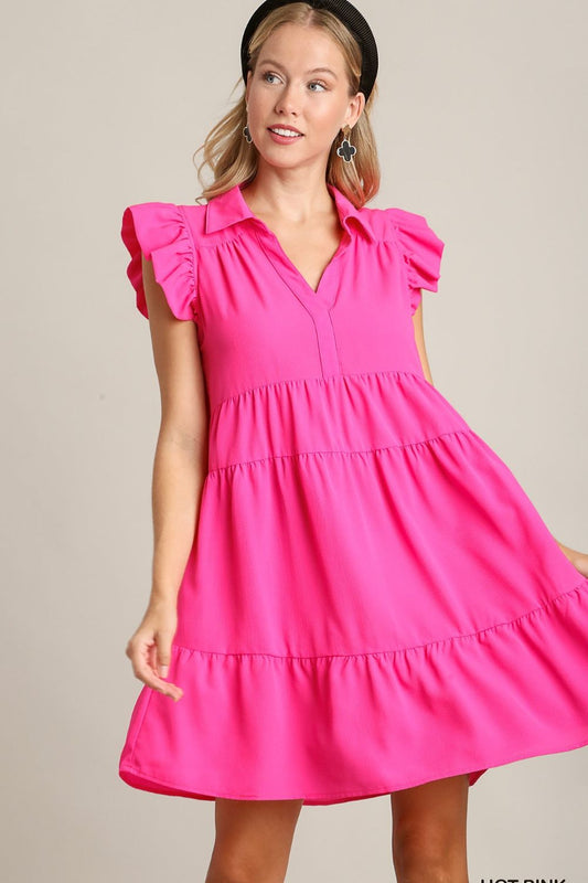 Pink Full Size Ruffle Cap Sleeve Dress Plus Size Elegant & Timeless Classic Design Dress