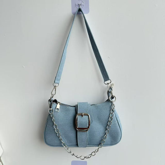Solid-color Denim Single-shoulder Underarm Bag For Women