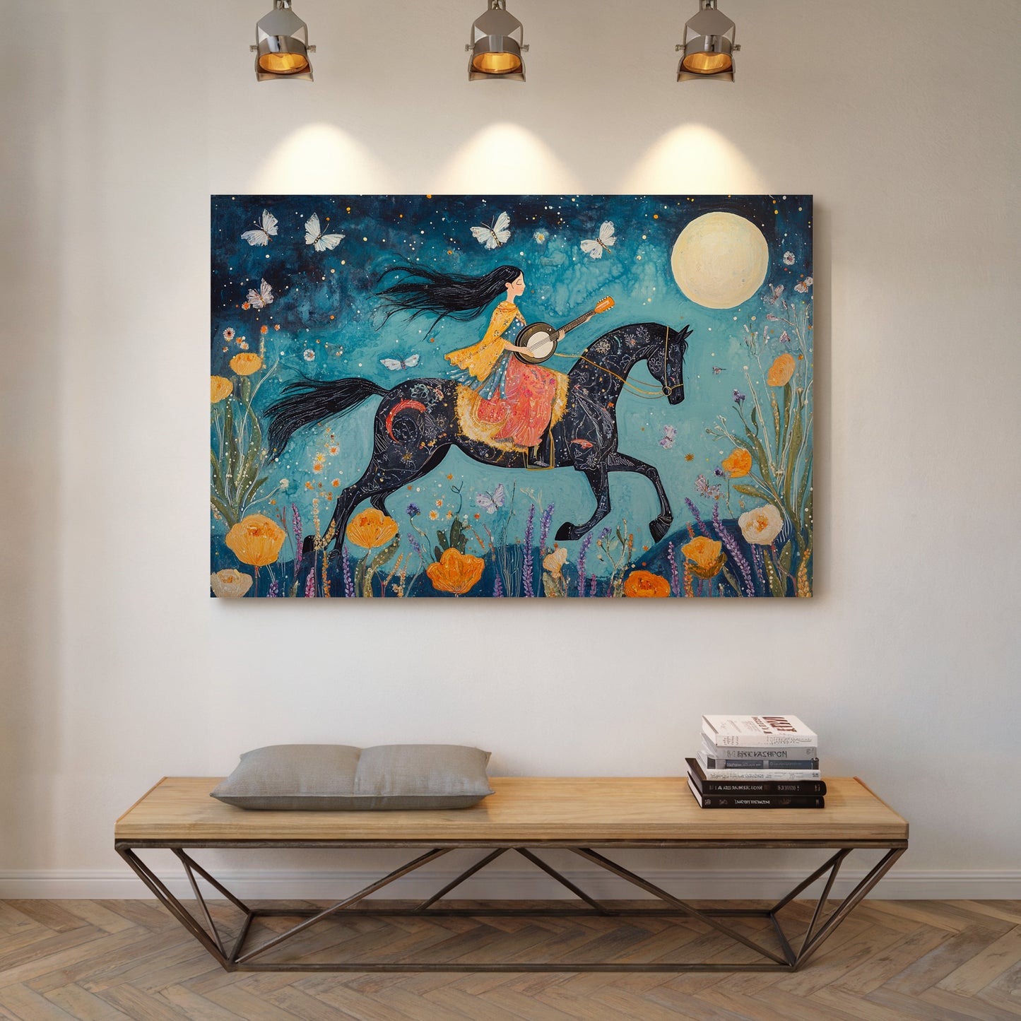 Mélodie au clair de lune à cheval dans la nuit