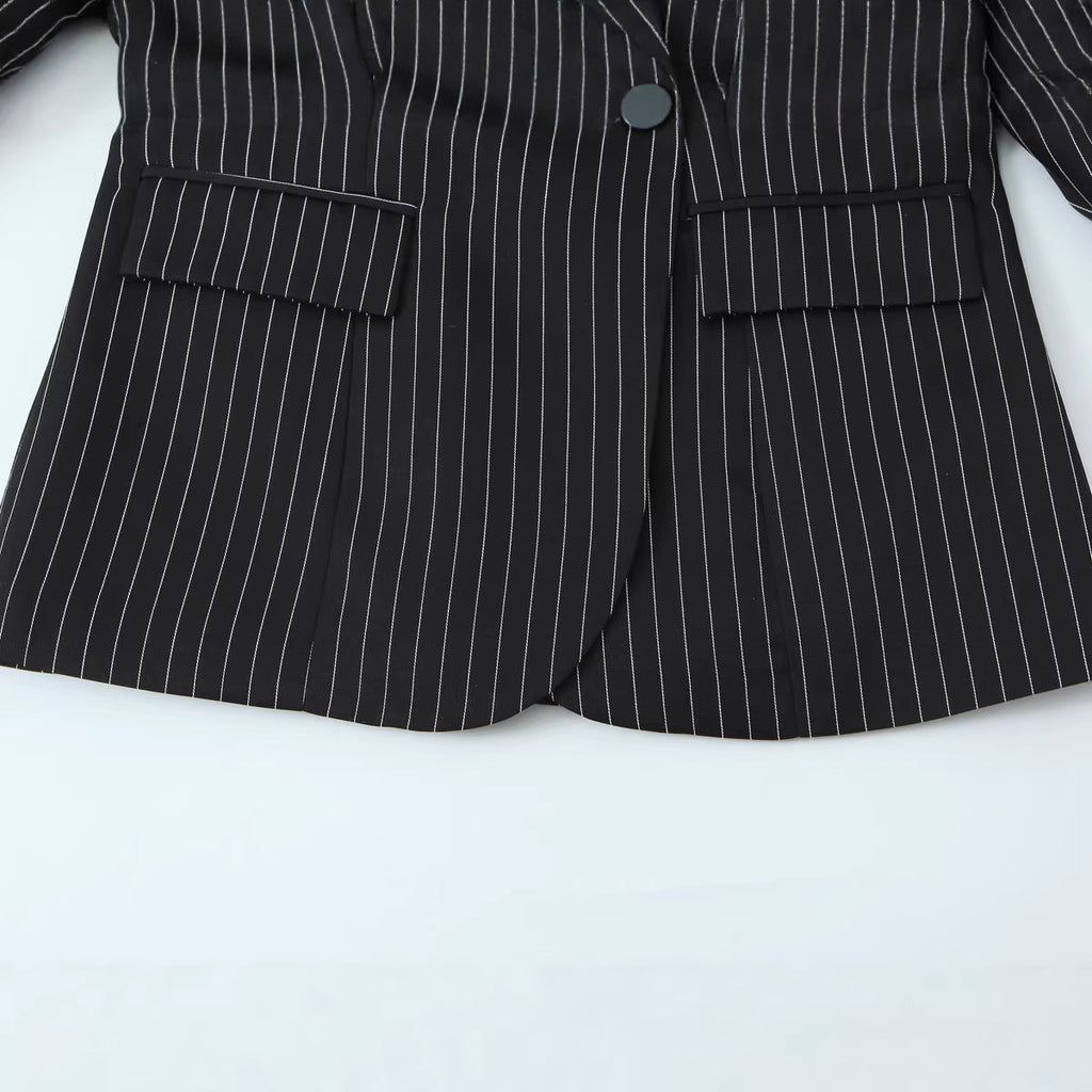 Striped Wide-shoulder Blazer For Women