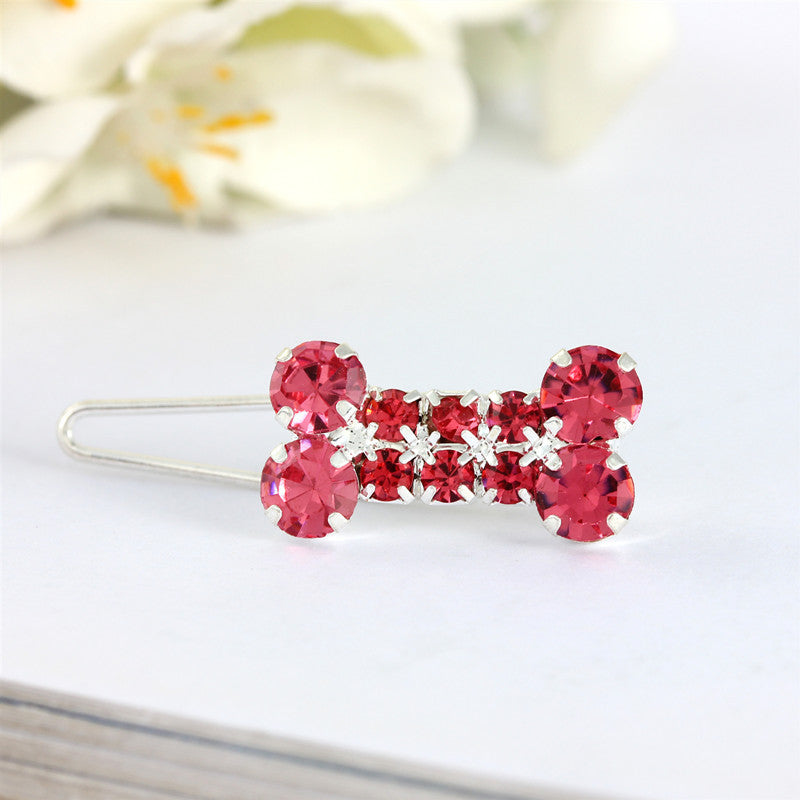 Rhinestone Dog Bone Barrettes Pet Decorations