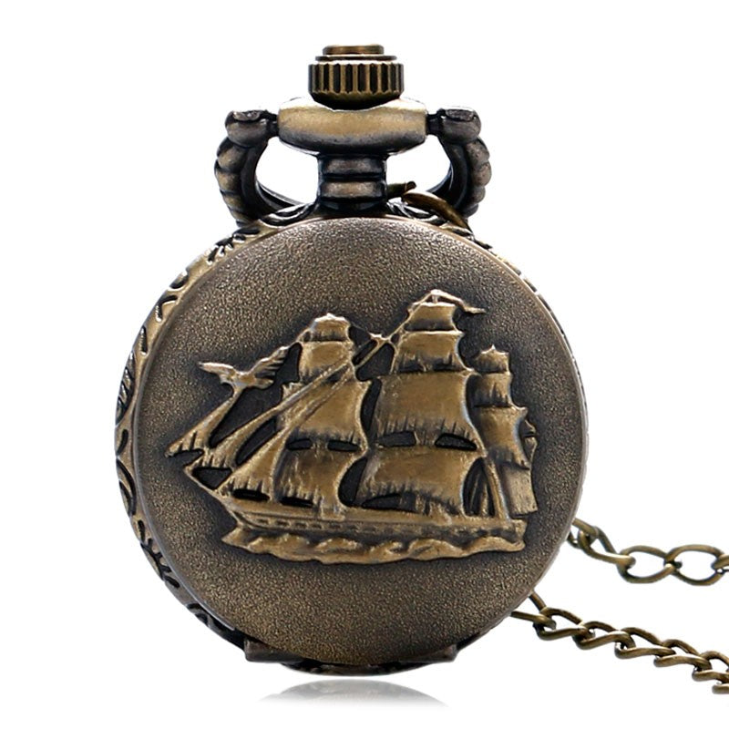 Sailboat quartz pocket watch