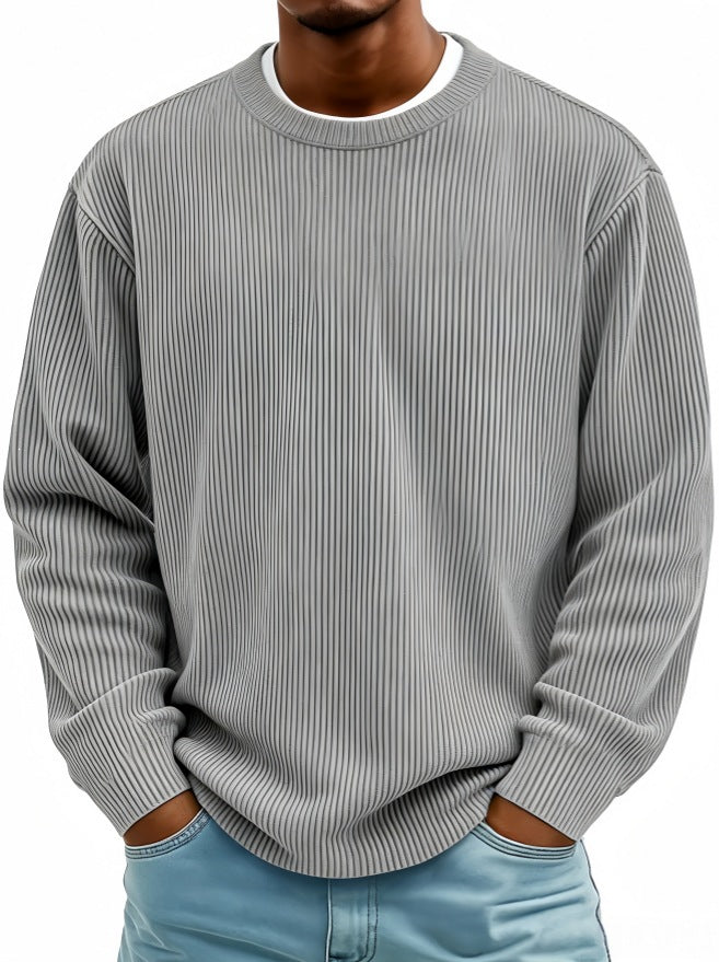 Mens Casual Long-sleeve Crew-neck Corduroy Sweatshirt