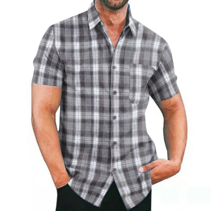 Casual Dyed-and-woven Plaid Mens Shirt