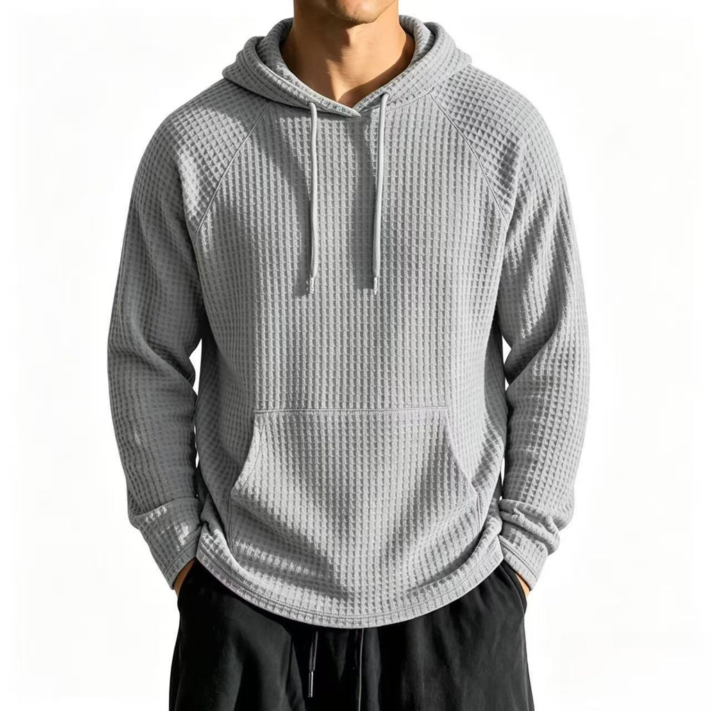 Mens Relaxed-fit Casual Waffle-knit Hooded Jacket