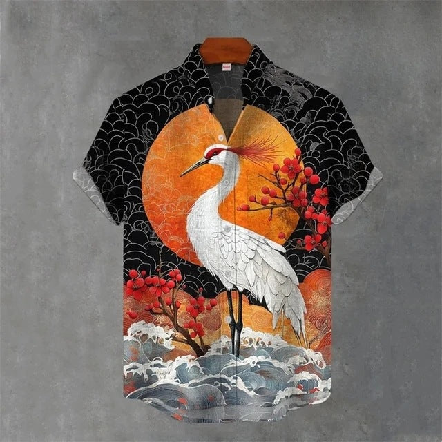 Animal-print Mens Shirt Summer Casual Short Sleeves