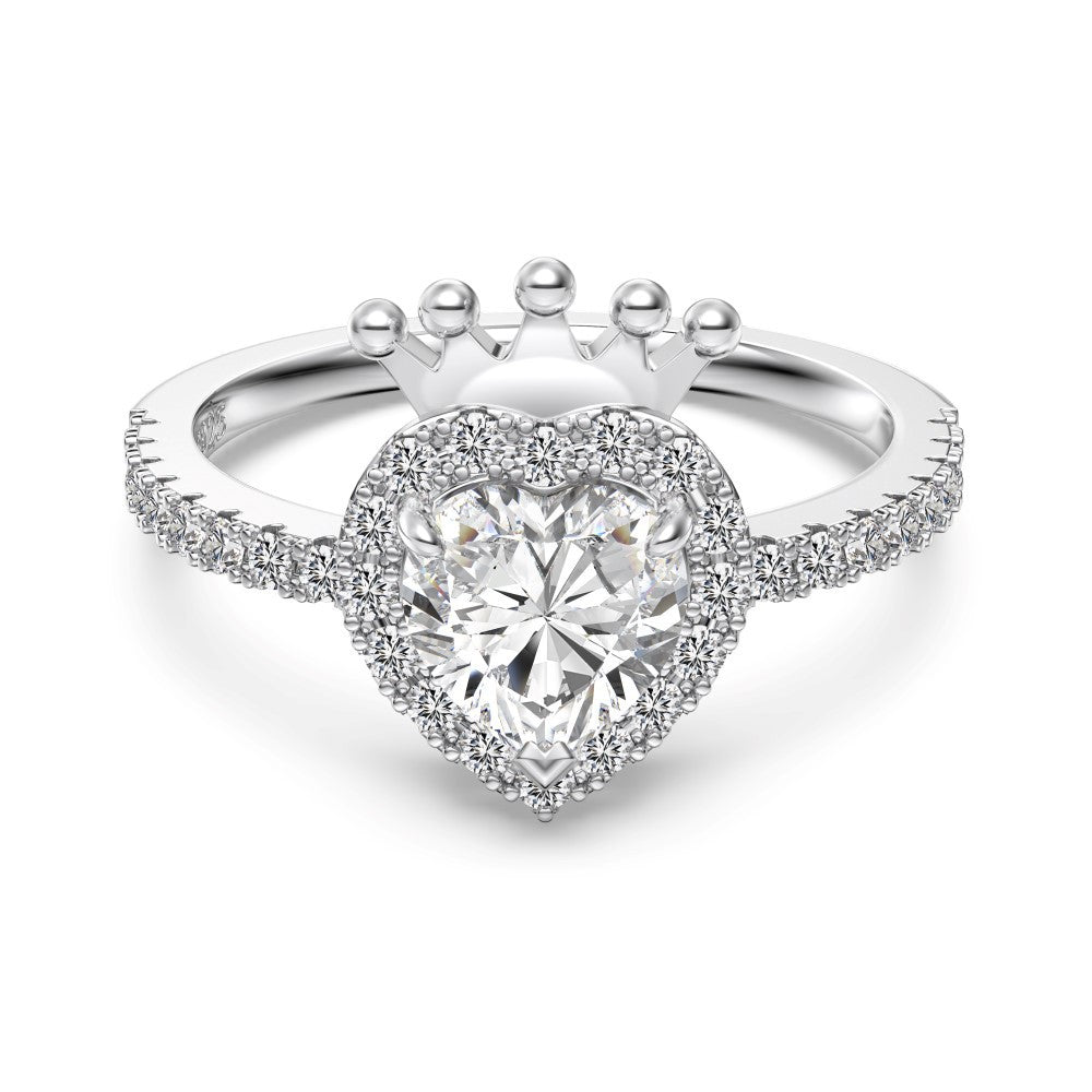 S925 Sterling Silver Crown And Heart Ring For Women