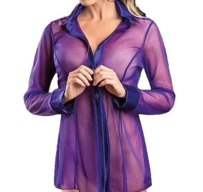 Women's Erotic Lingerie Home Sheer Mesh Open Front Shirt Pajamas Sexy