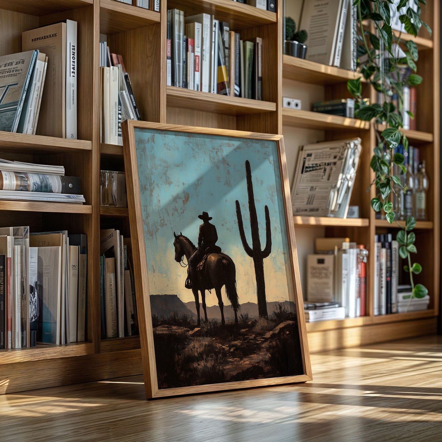 Cavalier et Saguaro au crépuscule