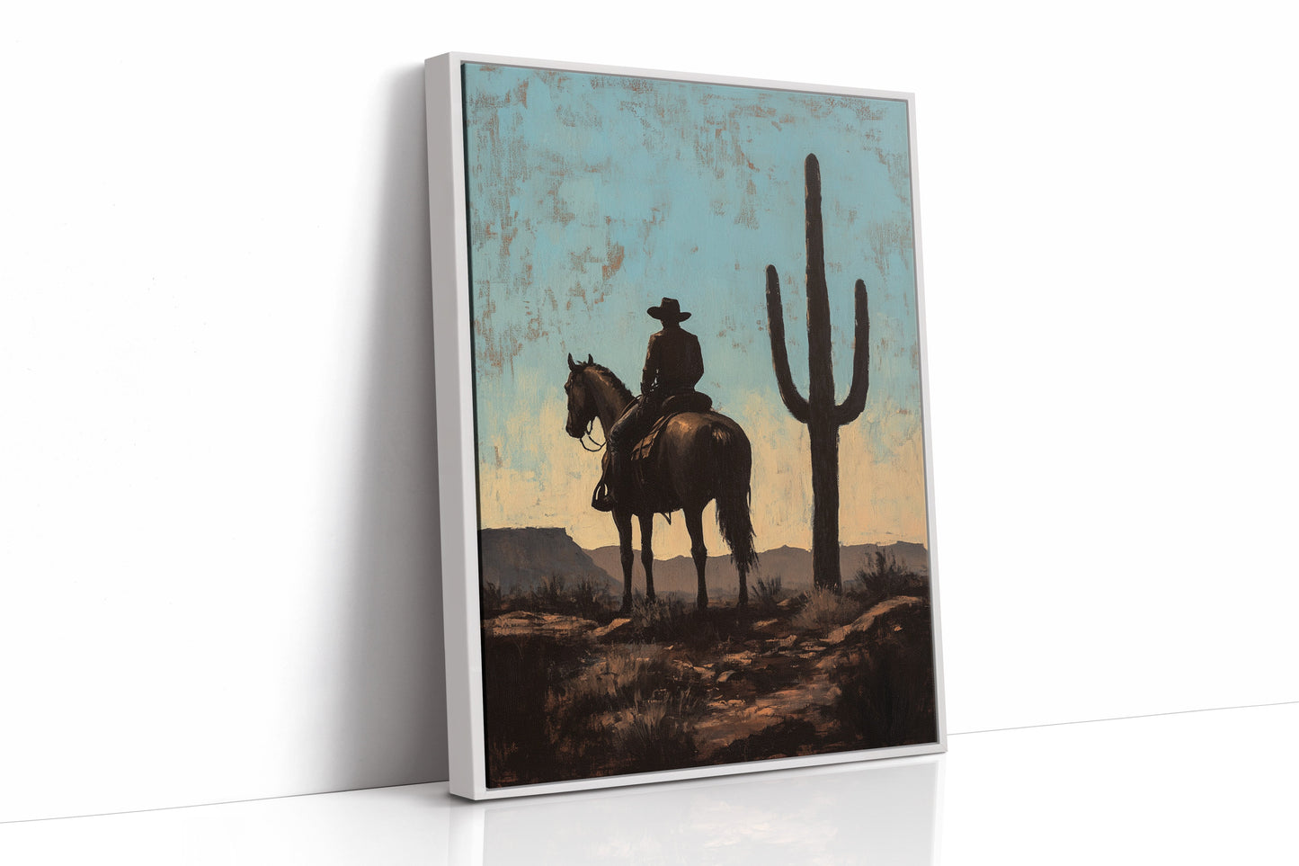 Cavalier et Saguaro au crépuscule