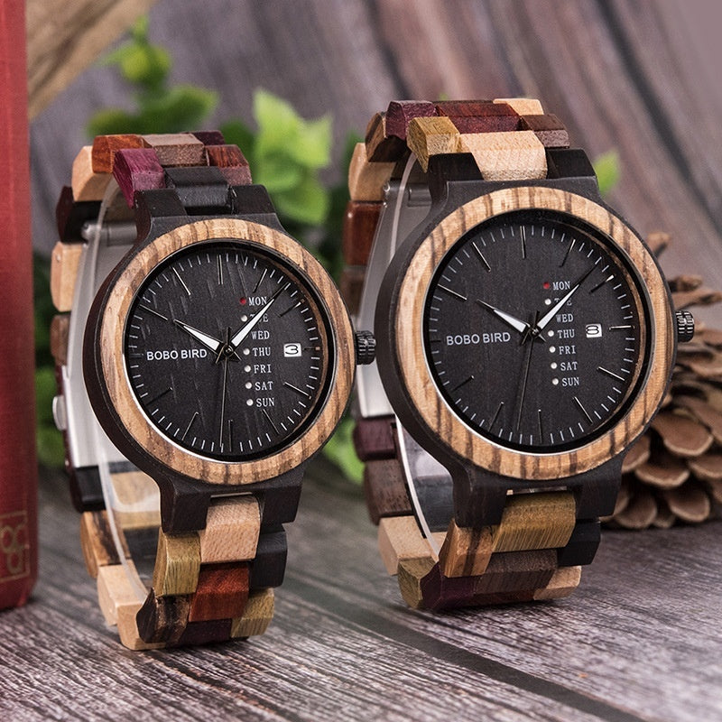 Couple Wooden Watches And Date-display Quartz Watches