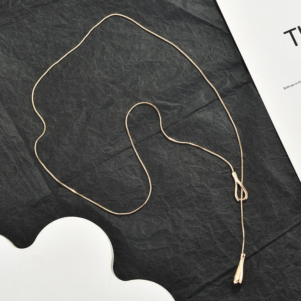 Adjustable Lariat Snake Chain Necklace, Minimal Teardrop Y-Shape Sweater Chain, Quiet Luxury Gold Jewelry For European Spanish Women