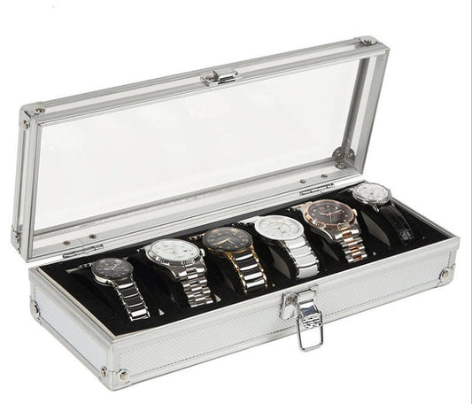 Aluminum 6 Watches Box Table Box Jewelry Storage Organizer