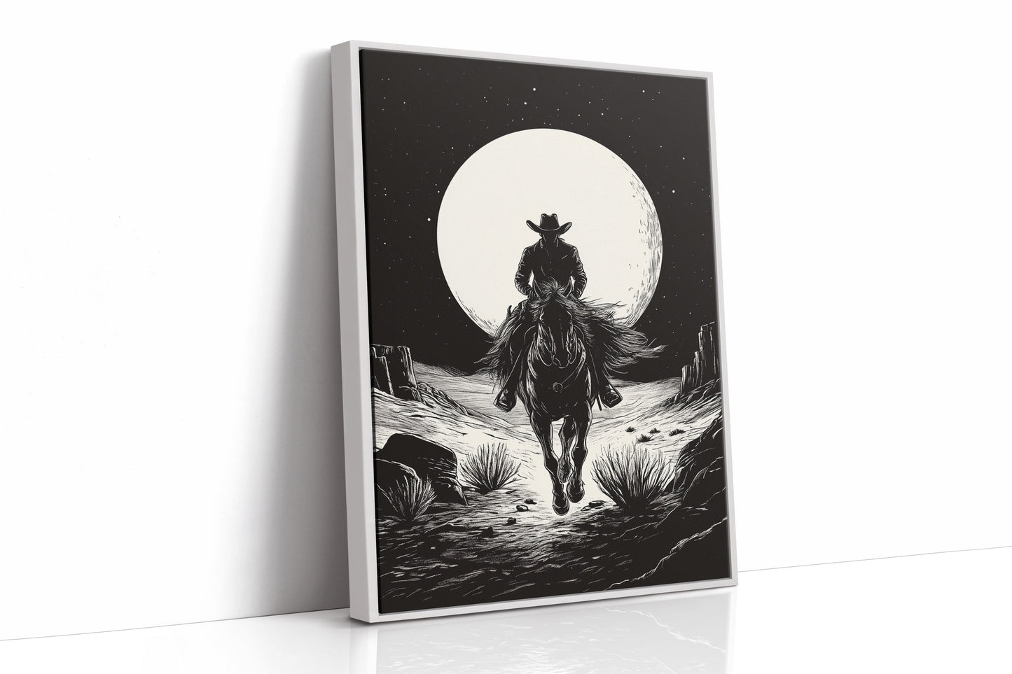 Lone Rider Under a Full Moon